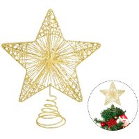 {Decwork}4/6/8in Gold Red Glittered 5 Point Star Treetop วัสดุโลหะ Hollow Star สำหรับต้นคริสต์มาส Topper เครื่องประดับตกแต่ง