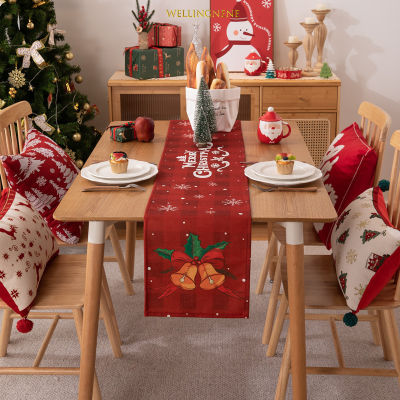 ผ้าปูโต๊ะพิมพ์ลายผ้าปูโต๊ะข้างเตียงธงประดับของขวัญสำหรับหรีดคริสต์มาส