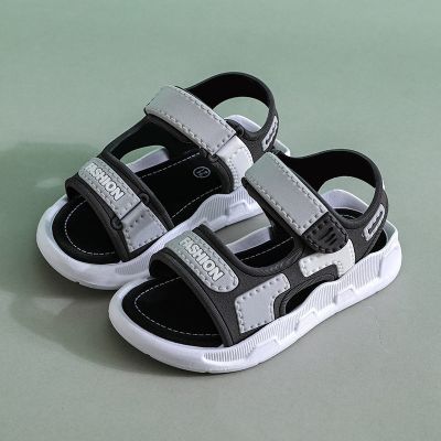 ✟☏ Pull back boys sandals 2023 summer medium and large childrens non-slip soft bottom Velcro casual beach shoes for girls with texture