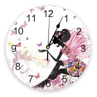 Cartoon Butterfly Girl Silent Decorative Wall Clock Digital Clock Operated Round Home Office School Clocks