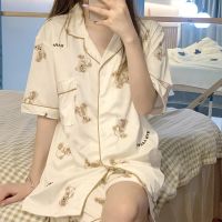 ♈✓ↂ Korean Style Bear Print Pyjamas Women Clothing Sets Summer Cute Pajamas for Teen Girls Kawaii Pijamas Sleepwear