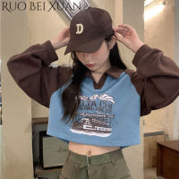 เสื้อโปโลคอเสื้อแขนยาว Ruo Bei Xuan อเมริกาแบบย้อนยุคเสื้อครอป