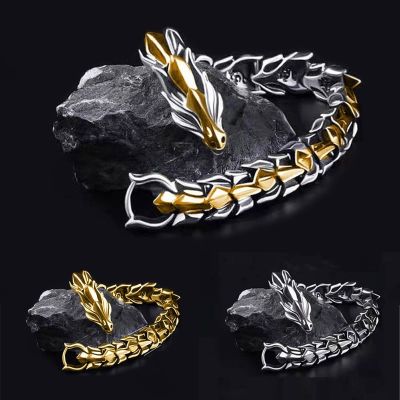 Hip Hop Personality Mens Silver Plated Keel Bracelet Charm Fashion Dragon Animal Bracelet Teen Accessories Gifts For Father Men