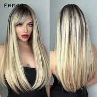 Emmor Synthetic Ombre Black to Blonde Wigs for Women Natural  Straight Hair Wig Cosplay Wigs High Temperature Fiber with Bangs Wig  Hair Extensions Pa