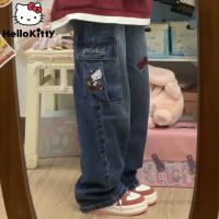 Sanrio Hello Kitty กางเกงยีนส์ขากว้างแบบแฟชั่นผู้หญิง,กางเกงยีนส์ผ้าเดนิม Y2k สตรีทแวร์กางเกงวินเทจกางเกงยีนส์ตรงอะนิเมะ