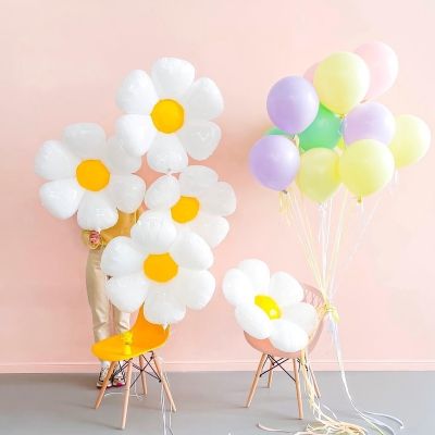 White Daisy Flower Balloon White Number 1st Boho Foil Balloon Birthday Party Decorations Psychedelic Party Baby Shower Supplies