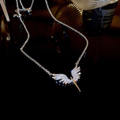 Minar Creative Bling CZ Cubic Zirconia Angel Wings Pendant Necklaces for Women Silver Plated O-chain Choker Necklace Pendientes Headbands