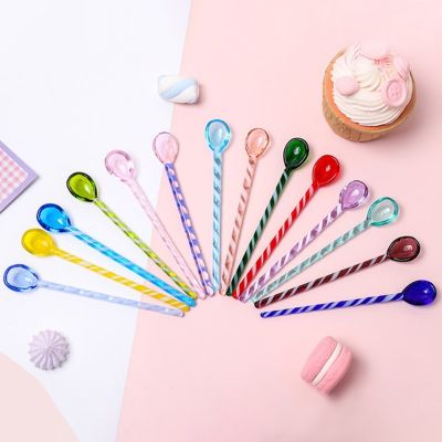 Creative Colorful Glass Stirring Rod Spoon Colored Glass Stirring Rod Cute Long Handle Juice Coffee Extended Spoon Tableware