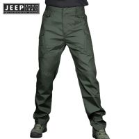 JEEP SPIRIT 1941 ESTD Tactical Cargo Pants, Camo กางเกงทหารหลายกระเป๋าสำหรับนักวิ่งเดินป่ากลางแจ้งคลาสสิก