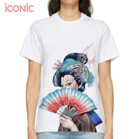 iCONiC FAN GEISHA ROBOT FACE T-SHIRT #5330 เสื้อยืด พิมพ์ลาย หน้า หุ่นยนต์ เกอิชา กิมโมโน ถือพัด เสื้อยืดพิมพ์ลาย เสื้อยืดแฟชั่น เสื้อยืดผญ เสื้อยืด