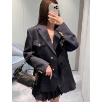 HVVU MIU MIU 23 Early Autumn new college style fashionable wide button pocket loose suit jacket high waist pleated skirt suit