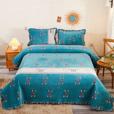 [COD] Wholesale autumn and winter thickened milk velvet bed new quilted crystal three-piece set sheet