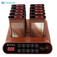 Retekess T116A เพจเจอร์ร้านอาหาร,สัญญาณขอความช่วยเหลือสังคม,ตัวระบุแบตเตอรี่ต่ำ,ปุ่มกดแบบสัมผัส,หยุดเสียง,เพจเจอร์ชาร์จไฟได้10ครั้งสำหรับโบสถ์โรงพยาบาลสโมสร