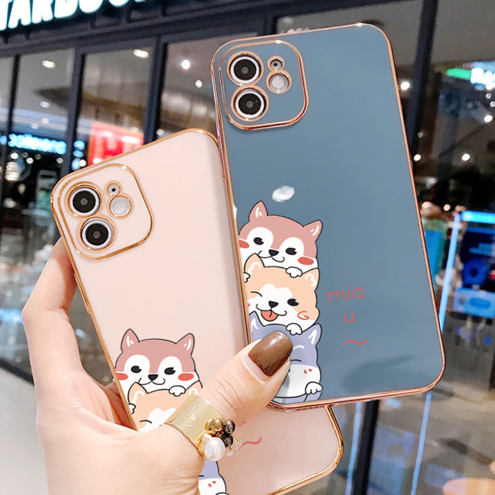 คลังสินค้าพร้อม-เคสเคสมือถือสำหรับ-oppo-reno8-t-reno-8-t-4g-พร้อมฟรีสายคล้อง-สุนัขการ์ตูนชุบขอบสี่เหลี่ยมฝาหลังนิ่ม