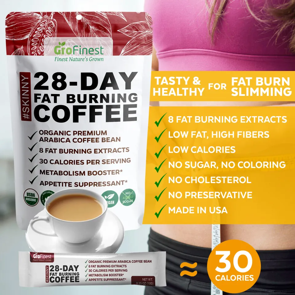 28 Day Fat Burning Coffee - Skinny Slimming Keto Diet Weight Loss Instant  Arabica Coffee Bean - Low