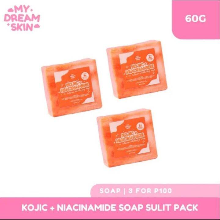 3 pcs My Dream Skin Kojic Niacinamide 8x Intense Whitening Soap 60g ...