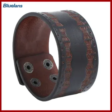 Genuine Leather Braided Wide Cuff Bracelets in Viking Style