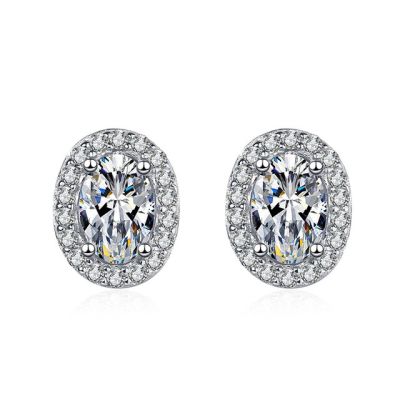 Smyoue Oval Fancy Cut 2CT Moissanite Stud Earrings for Women Halo Diamond Bridal Earrings Luxury Bridesmaids Wedding Jewelry GRA