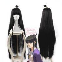 Game Ace Attorney Maya Fey Cosplay Long Black Straight Heat Resistant Synthetic Hair Halloween Carnival Party + Free Wig Cap