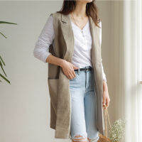 M-2XL Single-breasted Loose Simple Vest Jacket White 2020 Autumn Spring Sleeveless Suit Waistcoat Linen Long Coat Female QEN009