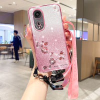 เคสอ่อนใหม่สำหรับ OPPO A78 4G 5G ไล่ระดับสีระยิบระยับหรู A96นิรันดร์กุหลาบเคสใส่โทรศัพท์ OPPO A78 A78NFC A58 A98 A15 A77S A57 A77 A76 A17 A16 A15S A54 A55กับสายคาดที่คล้องเคสป้องกันเลนส์ซิลิโคนไฟฟ้า OPPO a58 4G 2023