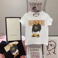 2023 NEWGucci2023ใหม่สไตล์เสื้อยืดเด็กการ์ตูนพิมพ์รอบคอผ้าฝ้ายแขนสั้นผู้ชายผู้หญิงกลางเด็กเล็กถนนสวมใส่สไตล์เดียวกันด้านบน