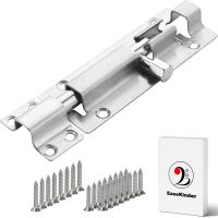 Barrel Bolt - Upgrade Door Bolt Slide Lock Latch With 24 Screws, Stainless Steel Sliding Bolts Latches Locks With Brushed Finish Surface To PROTECT Your Security Privacy, 4 Inches Large-Size, Silver