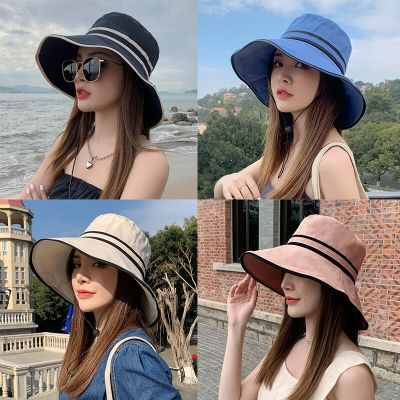 หมวกปานามาสำหรับผู้หญิง,หมวกแฟชั่น K154 Topi Bucket ลายทางหมวกหน้าร้อนของผู้หญิงหมวกชาวประมงหมวกปีกบังแดด Swr-018ชายหาด