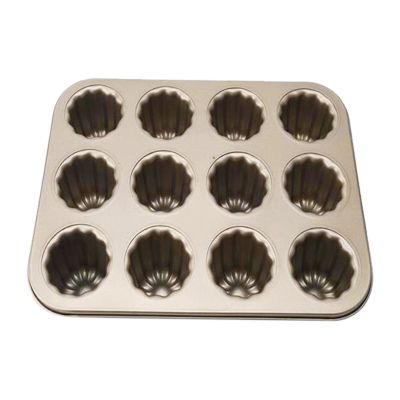 Canele Mold Cake Pan, 12-Cavity Non-Stick Cannele Muffin Bakeware Cupcake Pan for Oven Baking(Champagne Gold)