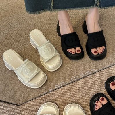 Classic Style Fisherman Slippers for Outer Wear 2023 Womens Summer New Platform Raise the Bottom Canvas Slippers