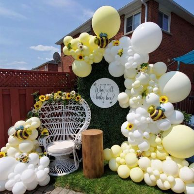 129Pcs Yellow White Bee Balloon Garland Arch Kit Foil Bumble Bee Balloons for Baby Shower Gender Reveal Bee Day Party Decoration Balloons