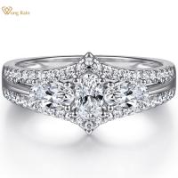 Wong Rain 100 925 Sterling Silver Oval Cut Created Moissanite Gemstone Wedding Engagement Ring Fine Jewelry Gifts Wholesale