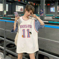 Fake Two-piece Basketball Uniform T-shirt Female 2022 New Short-sleeved Student Korean Loose Mid-length Half-sleeved Streetwear