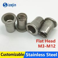 Rivet Nut Insert Nutsert Cap 304 Stainless Steel M3 M4 M5 M6 M8 M10 M12 Flat Head Threaded Knurled Nuts Rivnuts 10pcs