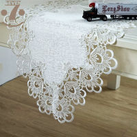 Home Decorative Dining Banquet White Colour 100 Polyester Jacquard Fabric Stand Cabinet Cover Embroidered Lace Table Runner