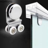 2 pcs/set Glass Sliding Door Roller Rail slide 4 Wheels Home Door Hanging wheel hanging rail Pulley Bathroom home Hardware