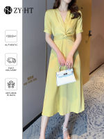 ZY.HT（ล้างสต๊อก ใช้คูปอง299บาทขึ้นไป）เดรสผู้หญิง เดรสสีเหลือง เดรสซาติน เดรสทำงาน เดรสเกาหลี เดรสออกงาน เดรสเกาหลี EraVogue 3840