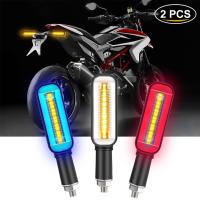 ไฟสัญญาณไฟเลี้ยวรถจักรยานยนต์ LED อเนกประสงค์2ชิ้นไฟส่องสว่าง DRL Moto ไฟกะพริบกะพริบไฟกะพริบโมโตท้ายรถโคมไฟแบบยืดหยุ่น12V