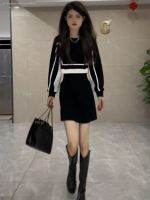 False two black dress design feeling long sleeve skirt of tall waist female 2022 new autumn Europe stood the tide