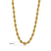 New Fashion Twisted Rope Link Chain Gold Tone Stainless Steel Necklace for Men Unisex Chain Jewelry Gifts 22inch 3-7mm KNM178A