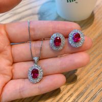 925 Silver Red Stone Ethnic Bridal Jewelry Set Women Antique Boho Crystal Flower Necklace Earrings Vintage High Quality Jewelry