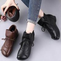 Caohuatang3Fashion บูท2023ส้นเตี้ยหนังนิ่ม,Girlcaohuatang3 Sepatu Boot Pendek แม่บู้ทเดี่ยวรองเท้าบูท Martin ฤดูใบไม้ร่วงฤดูหนาว