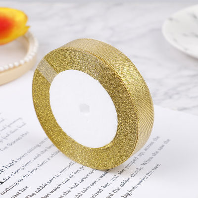 LSHUO Gold Organza Ribbon 20mm Glitter Metallic Ribbons For Wedding Cake Gift Decor