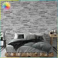 HETU070703. วอลล์เปเปอร์ตกแต่งบ้านพื้นผิวลายอิฐ Self Adhesive Wallpaper สีเหลืองสีเทาวอลล์เปเปอร์ลายอิฐ3มิติห้องนั่งเล่น