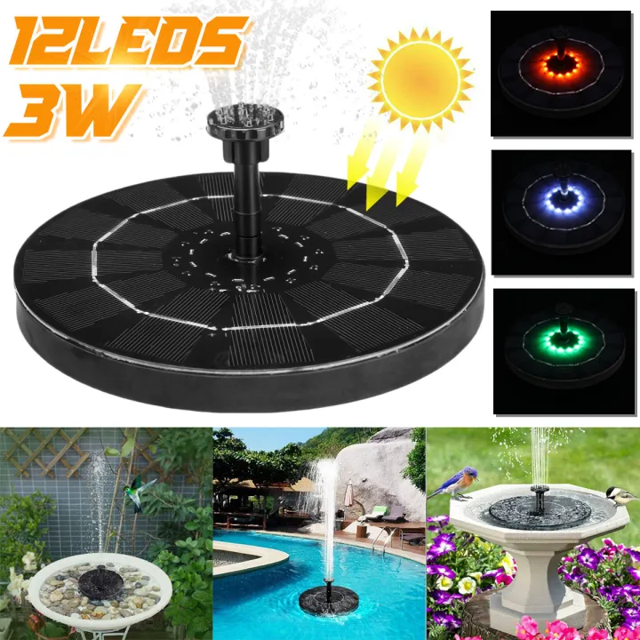 12LED 3W Water Pump with LED Light Solar Power Fountain Floating Bird ...