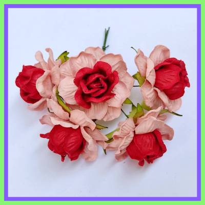 5 ดอก /  ดอกไม้กระดาษ (RE2) ดอกไม้ประดิษฐ์ ดอกกุหลาบ 45 มม มีหลายสี ดอกไม้กระดาษสา ดอกไม้ทำมงกุฎ