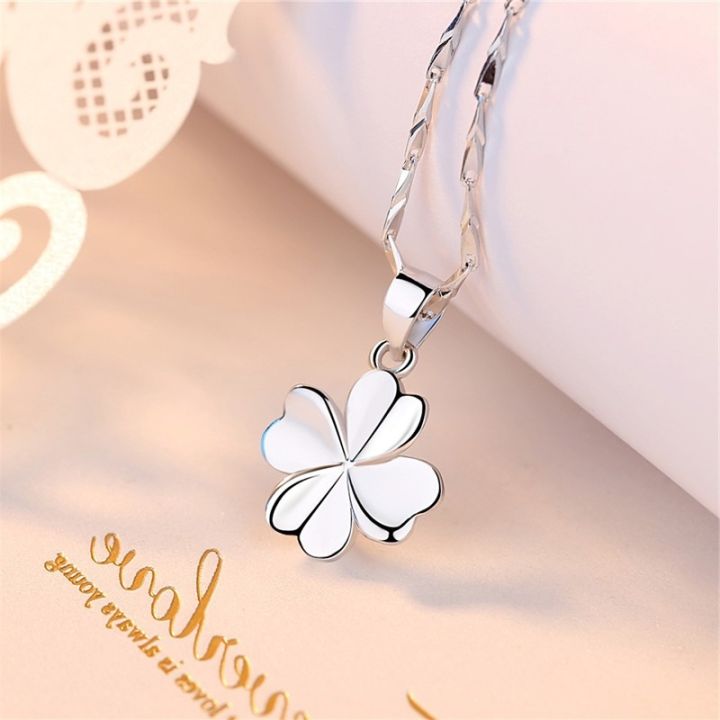 cod-new-plain-four-leaf-clover-necklace-niche-design-high-end-sweater-chain-pendant-gift