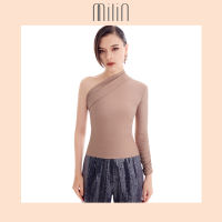 [MILIN] One shoulder  long sleeves neckline top เสื้อแขนยาวไหล่เดียว / Titli  top Nude , Green