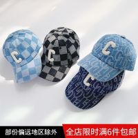 [COD] Denim C letter childrens baseball cap casual all-match checkerboard peaked summer breathable sunscreen sunshade hat