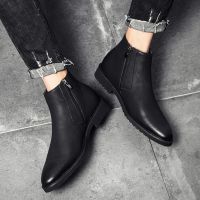 Fashion Chelsea Boots Men Soft Leather Ankle Boots British Style Mens Boots Brand Footwear Black A235